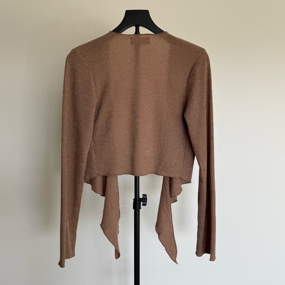 Wishlist Ribbed Wrap Top Tie Front Boho Crop Sweater Size Small - Picture 3 of 6